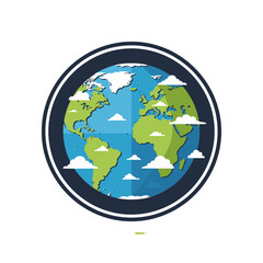 Circular Earth Globe Icon with Dark Background Frame