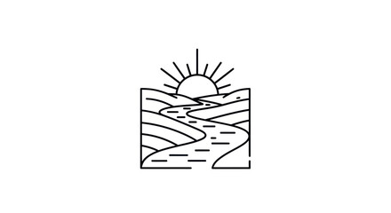 Minimalist landscape sun river illustration © Andre