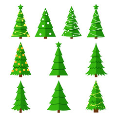 Set of Christmas Pine Trees with Decorations