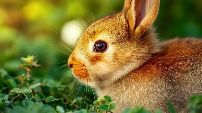 Close up of a rabbit eating in the grass.