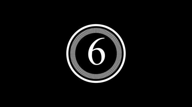 Countdown Timer Circle with Number 1 to 6 in White and Gray on Black Background 