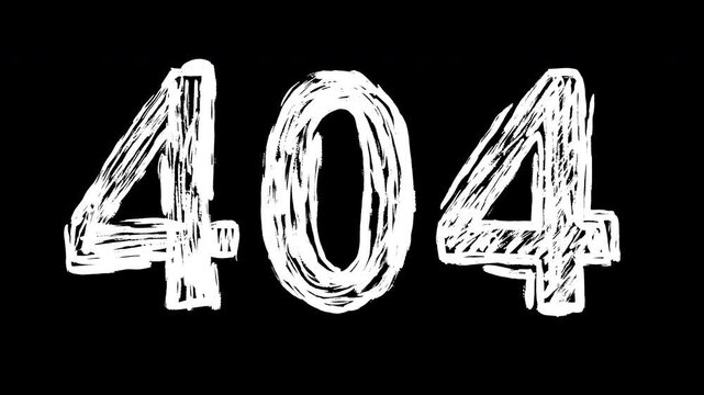 2d animation numbers 404 in scribble vibrant colorful and white overlay version. Creative grunge stop motion pop art element with alpha matte channel.