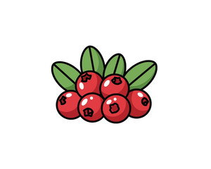 Obraz premium Simple vector illustration of bright red cranberries clustered together with vibrant green leaves for design elements.