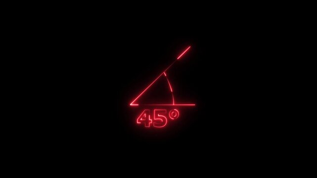 Abstract glowing neon Angle 45 degrees Geometry and mathematics symbol. Measure rotation animation with dark background.