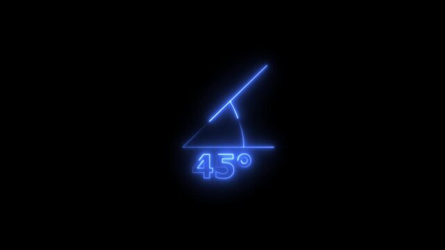 Abstract glowing neon Angle 45 degrees Geometry and mathematics symbol. Measure rotation animation with dark background.