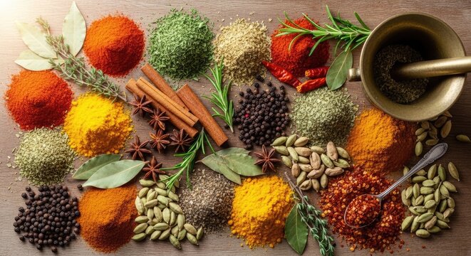 Vibrant Spices Collection Arrangement for Culinary Use