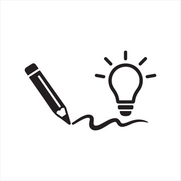 Pencil Drawing with Light Bulb Icon Representing Creative Thinking On White Background