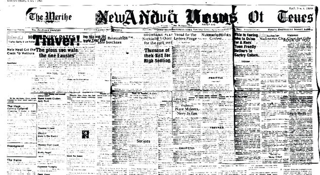 New newspaper seamless pattern. Vintage grunge news paper wall texture horizontal background. Vector illustration. 