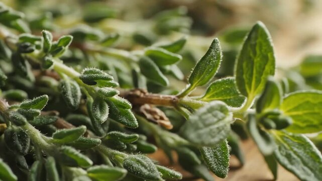 Close up of fresh green thyme herbs for culinary and health purposes