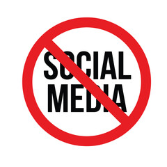 A red circular prohibition sign with a diagonal line across the words 'SOCIAL MEDIA' in black, indicating a ban or restriction on social media usage.
