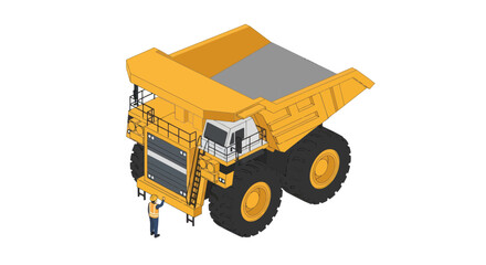 Isometric illustration of a large yellow mining dump truck. © Mukhamad