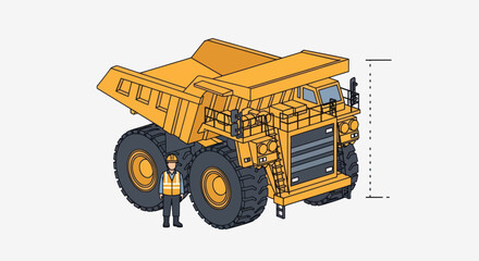 Massive Mining Dump Truck with Worker for Scale. © Mukhamad