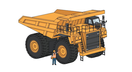 Massive Mining Dump Truck with Worker for Scale. © Mukhamad
