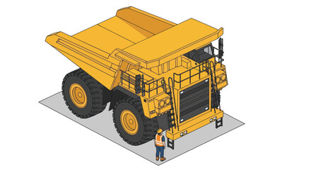 Massive Mining Dump Truck with Worker for Scale. © Mukhamad