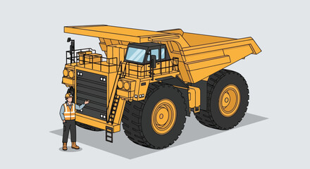 Massive Mining Dump Truck with Worker Standing Beside It. © Mukhamad