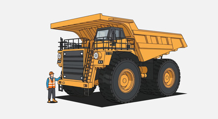 Massive Mining Dump Truck with Worker Standing Beside It. © Mukhamad