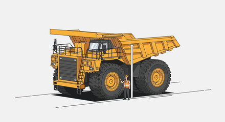 Massive Yellow Mining Dump Truck with Person for Scale. © Mukhamad