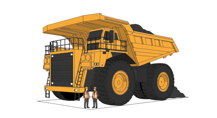 Massive Yellow Mining Dump Truck with Human Figures for Scale. © Mukhamad