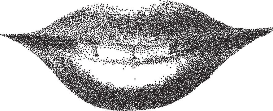 Mouth smile retro y2k stipple design lip halftone brutalist urban vector png with clear background, tongue 2000s photocopy grunge tattoo gen z effect