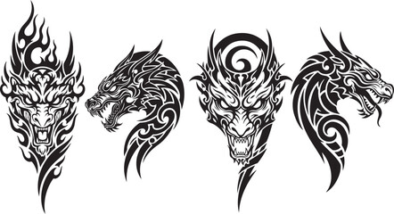 Obraz premium Dragon Vector Face Vector Tattoo Hand drawing Illustration 