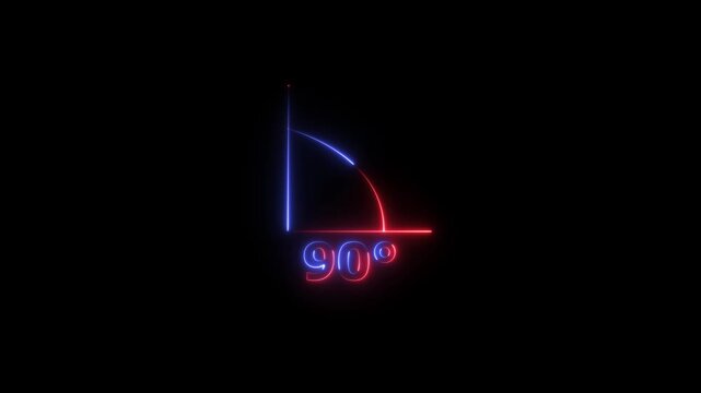 Abstract glowing neon Angle 90 degrees Geometry and mathematics symbol. Measure rotation animation with dark background.