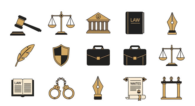 Law and Justice Icons Set Illustration.