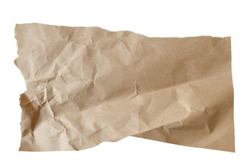 Crumpled brown kraft paper with rough torn edges on a clean isolated transparent background