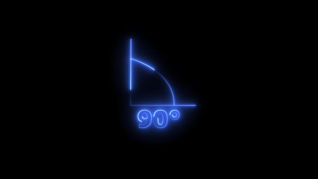 Abstract glowing neon Angle 90 degrees Geometry and mathematics symbol. Measure rotation animation with dark background.