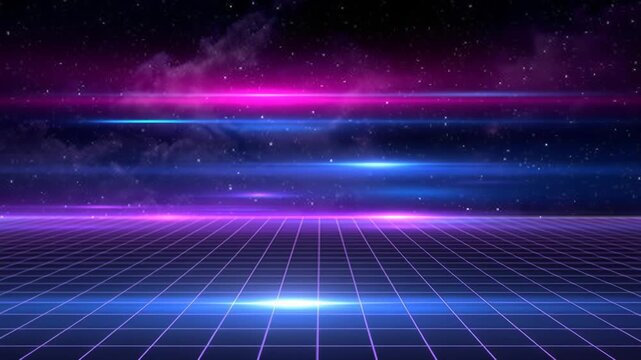 Retro Futuristic Neon Grid Landscape 80s SciFi Digital Background