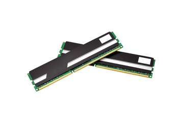 Two DDR4 RAM memory modules isolated computer hardware component