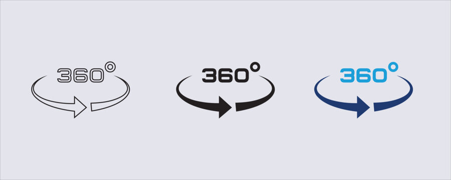 360 degree rotation icon, It is widely used in web design, applications, and virtual reality to represent panoramic images or interactive 3D product views. 