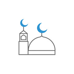 Obraz premium Mosque icon isolated on transparent background islamic building with minaret and dome symbol vector line illustration