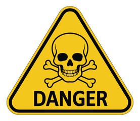 Obraz premium Yellow danger sign with skull and crossbones symbol and text danger, indicating toxic or lethal hazard
