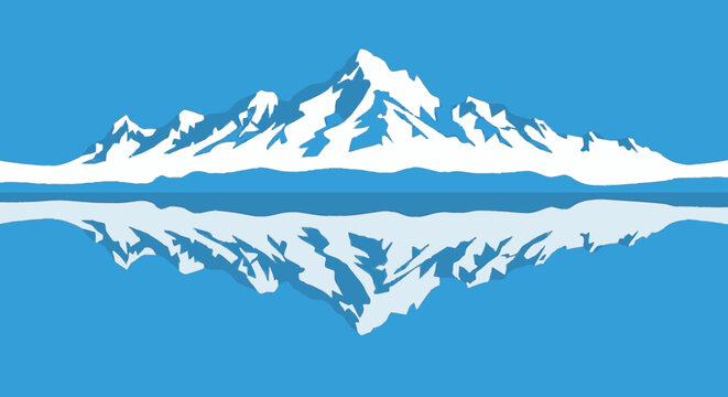 Snowy Mountain Peak Illustration with Reflection.