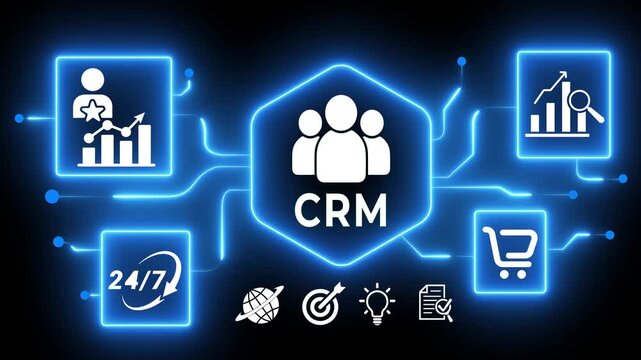 CRM digital transformation concept . Customer engagement, and data-driven solutions. Motion graphics of digital transformation idea on the transparent background. 4k video animation.