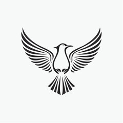 Obraz premium Elegant black and white vector illustration of a dove in flight, symbolizing peace and freedom, with outstretched wings