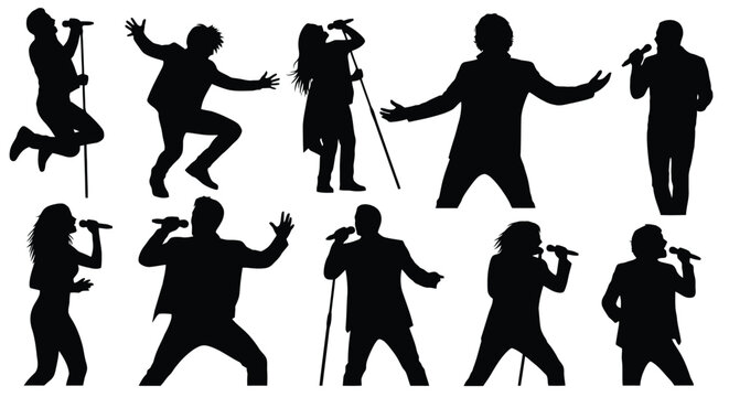 Collection of Silhouettes of Singers Performing on Stage.