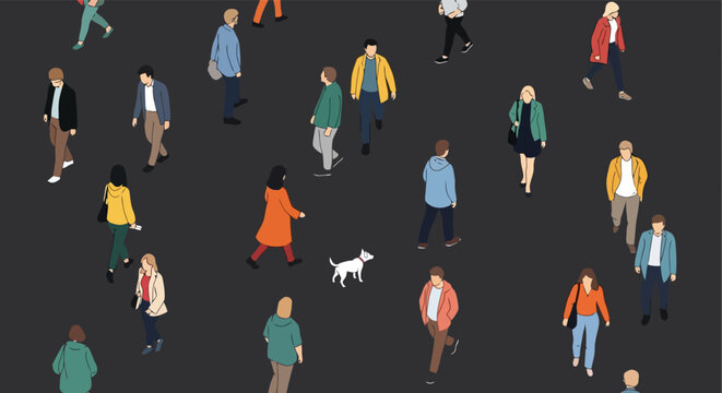Diverse group of people walking in a city street.