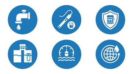 Fototapeta premium Water Testing and Filtration Equipment Icons Set for Environmental Monitoring. Vector Icons Set