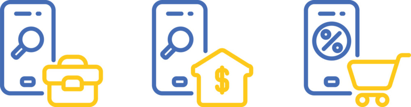 Illustration of mobile app features for shopping, deals, and home services
