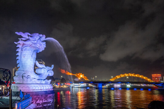 Dragon bridge night show in Da Nang VIetnam