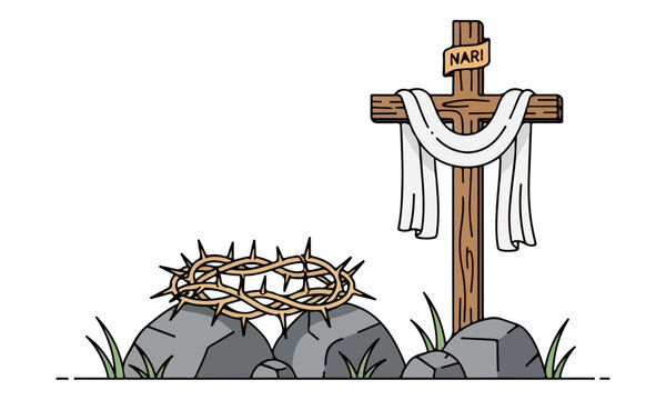 Christian Cross with White Shroud and Crown of Thorns Illustration