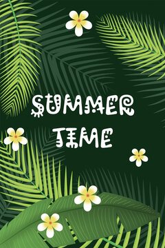Summer Time Tropical Leaves Background with White Floral Decorations