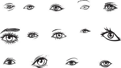 A pack of eyes cut out as if from a magazine. An isolated look. Vector halftone elements for collage with different emotions