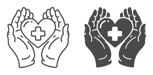 Fototapeta premium Hands holding a heart with a medical cross, representing care and health