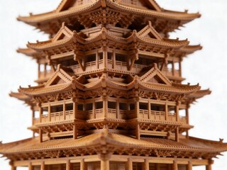 Obraz premium Detailed Wooden Multi - Tiered Pagoda Model