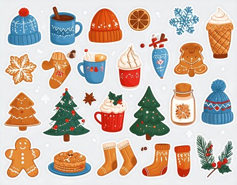 Festive Winter Holiday Season Decorations and Food Items.