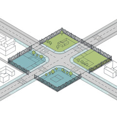 3D Rendered Sports Complex with Multiple Courts.