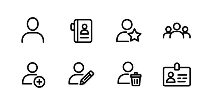 Set of icons representing various user profile and activity actions