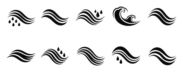 Fototapeta premium Collection of stylized wave and water drop